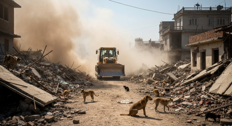 सुकुम्बासी बस्तीमा डोजर