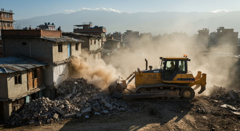 सुकुम्बासी बस्तीमा डोजर