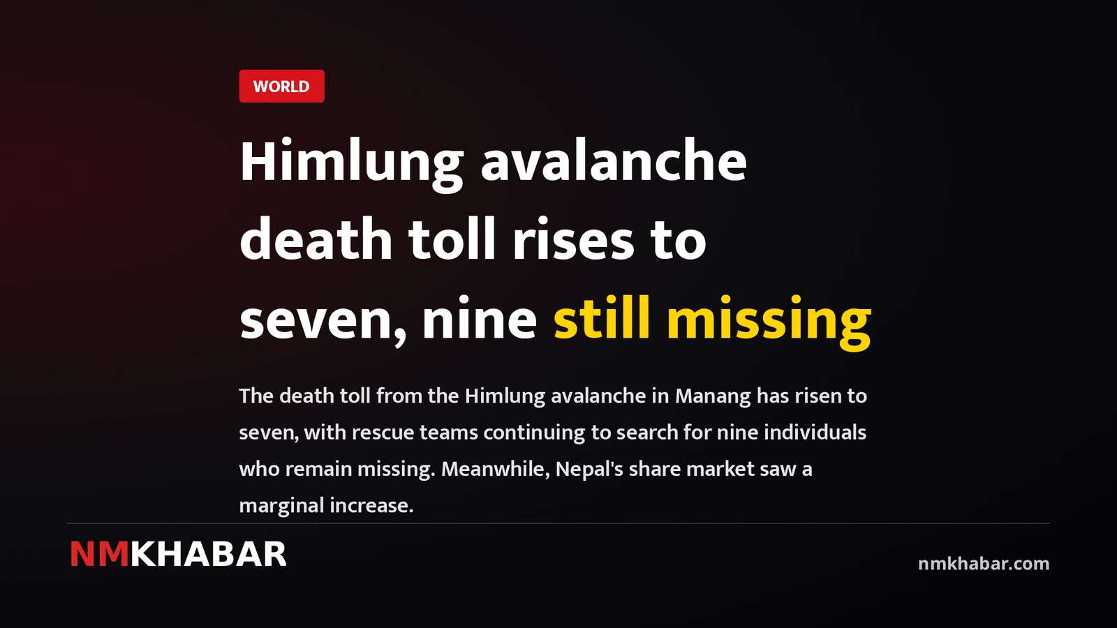 Himlung avalanche death toll rises to seven, nine still missing