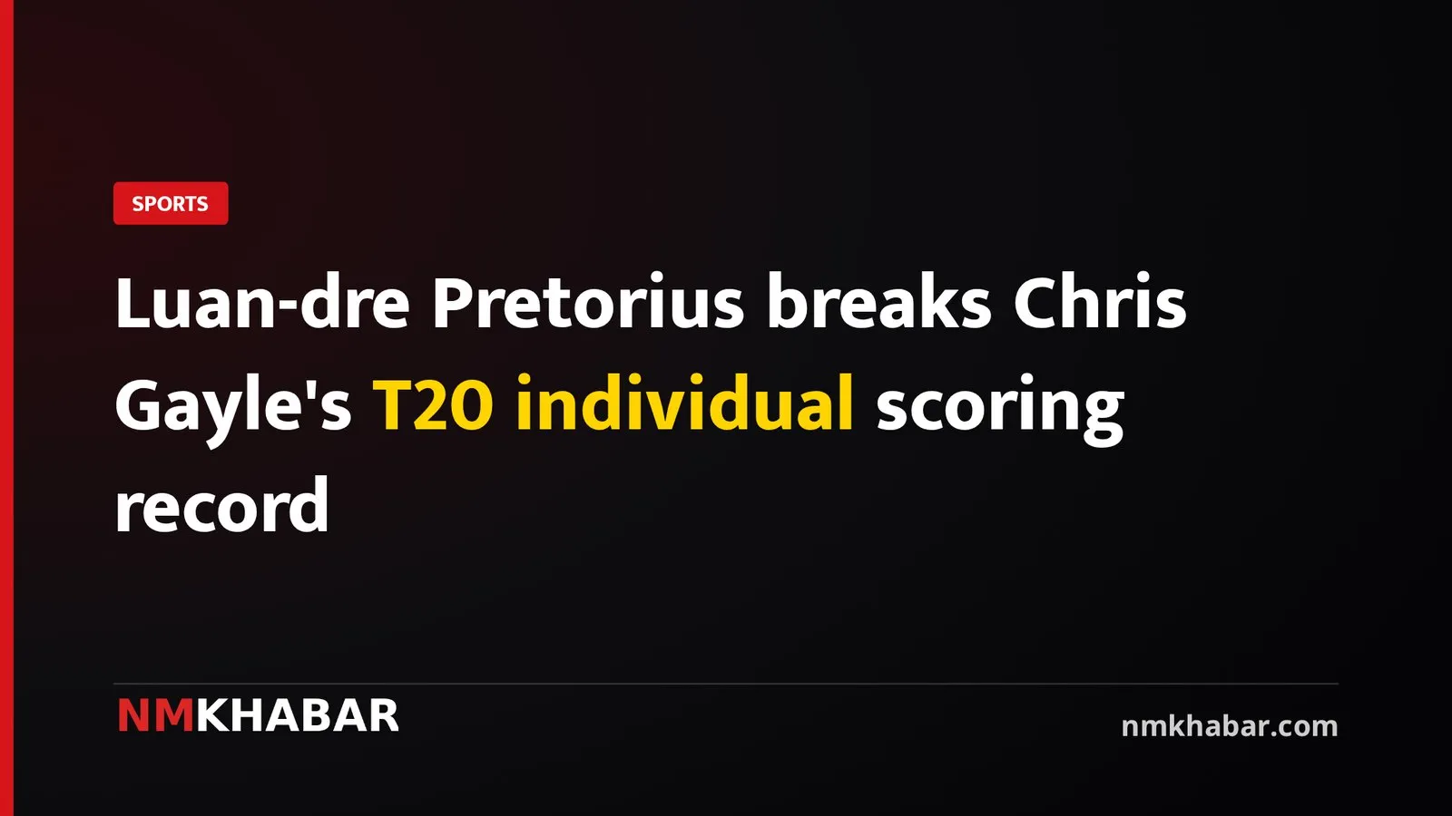 Luan-dre Pretorius breaks Chris Gayle's T20 individual scoring record